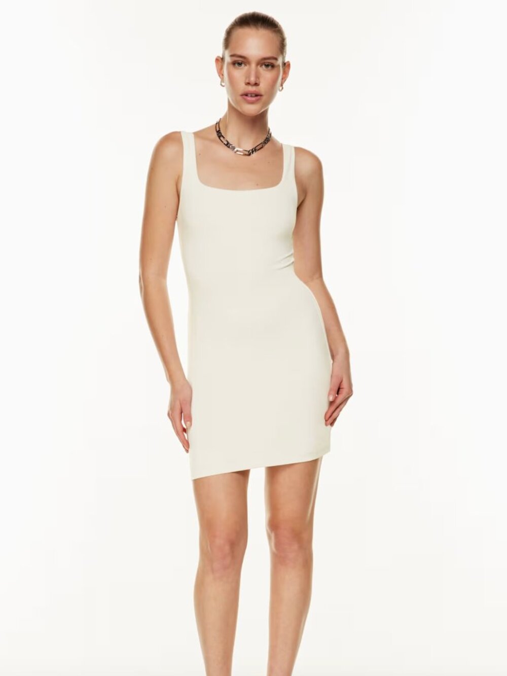 Aritzia Contour Square Neck Dress - Pure White Bodycon Mini